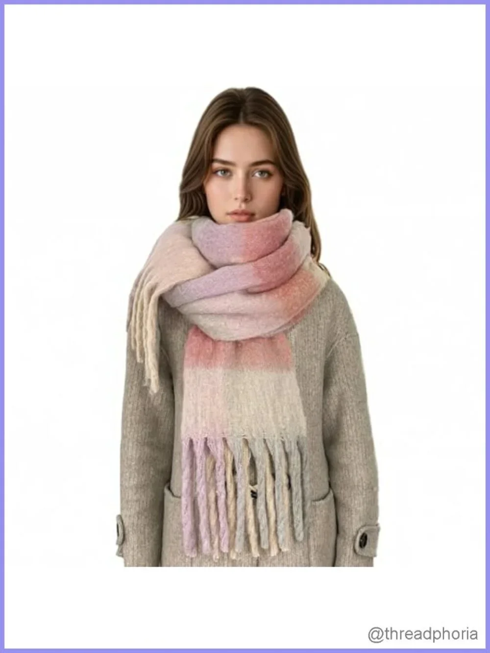 Chunky Warm Winter Scarf Women Thick Tassel Blanket Plaid Long Shawl Wrap